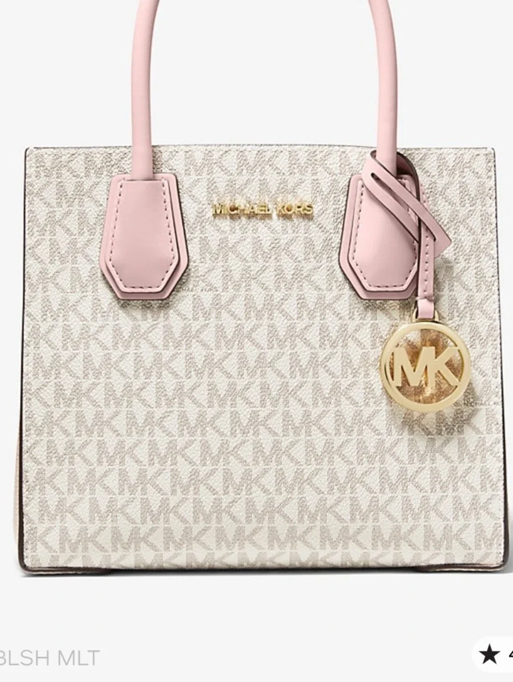 Like new Michael Kors Pink and White Logo Satchel with Gold Accents